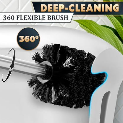 Silver Modern Toilet Brush and Holder Set with Wall Mount - Stainless Steel Toilet Brush with Holder - Removable Inner Bowl, Shiny Design, Splash Protection & Dense Bristles for Bathroom Cleaning - color: Silver Wall-mounted