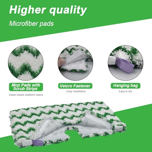 3 Pack Steam Pocket Mop Replacement Pads for Shark S3500 Series S3501 S3601 S3550 S3901 SE450 S2901 S2902 S3801,Reusable Steam Mop Pad with Deep Cleaning Scrub Strip,Microfiber Steam Mop Refills,Green - color: Green