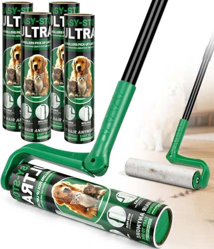 10" Large Lint Roller for Pet Hair Extra Sticky with Extra 3 Refills, Long Handle Floor Sticky Rollers with Big Lint Rollers Refills for Cleaning Carpets, Cars, Furniture - color: Green With 3 Extra Refills, size: Lint roller