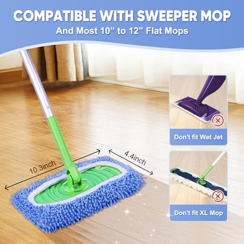 6 Pack Reusable Mop Pads Compatible with Swiffer Sweeper, Chenille Mop Refill Pads, Dry & Wet Mopping Cloths for Floor Cleaning -Blue - color: Blue