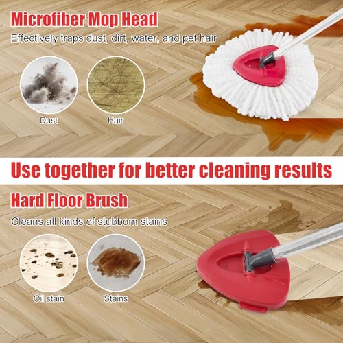 Spin Mop Replacement Handle, 2 Pack Mop Head&Base Scrub Brush 4-Section 30-to-58 inch Mop Replacement Stick Compatible with Ocedar Mop Handle for Easy Wring Mop Refills - size: White