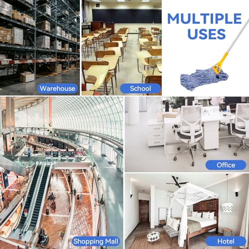 Commercial Heavy Duty Mop Heads Replacement for Rubbermaid: 3 Packs Industrial Wet Mop Head for Floor Cleaning - Commercial Products Looped End String Head Refills - color: 3 Count-blue