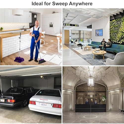 Tiumso Broom with Dustpan Combo Set, Broom and Dustpan Set with 51'' Long Handle, Dust Pan and Brooms, ZeroGap Lip, Self-Cleaning Dustpans Teeth for Lobby Kitchen Restaurant - Purple - color: Purple