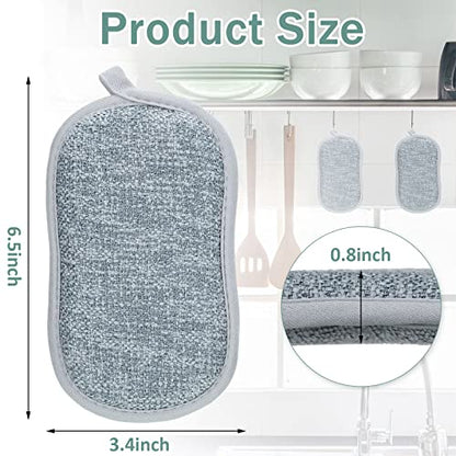 24 Pack Multi Purpose Scrub Sponges Non Scratch Microfiber Sponge Cleaning Dish Scrubber Reusable Dish Sponges for Washing Dishes Along with Heavy Duty Scouring Power (Gray) - color: Gray