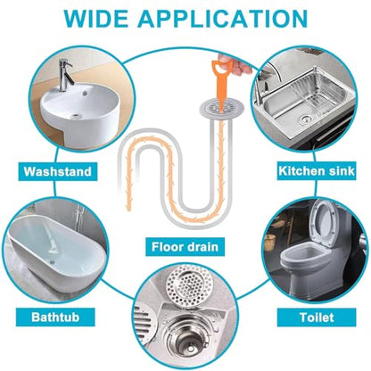 5Pcs Drain Snake, 20In Flexible Durable Sink Snake Auger Cleaner Tool with Barbed Teeth for Kitchen Bathroom Shower Tub Toilet Sewer, Clog Hair Remover Tool, Easy to Use Drain Opener, Orange