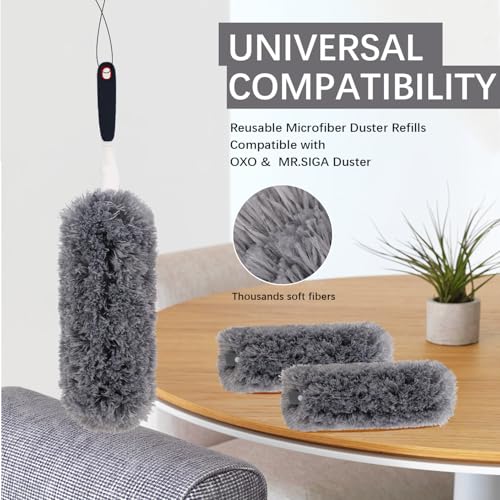 Reusable Microfiber Duster Refills Compatible with OXO & MR.SIGA Duster - Washable Duster for Household Cleaning Dusting Furniture Blind Ceiling Fan - 2Pack Grey (Handle NOT Included - color: Grey 2 Pack