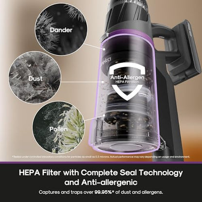 Eureka Cordless Stick Vacuum Cleaner ReactiSense 440, 60-Min Runtime, Anti-Tangle Brushroll, Intelligent Sensing Technology, Ideal for Pet Hair, HardFloors & Carpets - size: NEC440BK