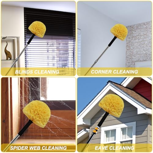 2 Pack Twist-On Cobweb Duster Head Brush - Efficient Indoor & Outdoor Spider Web Cleaning Solution - Fits Standard Acme Threaded Poles - Duster Brush Head Only - Yellow