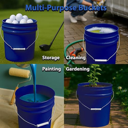 MKS Plastics 5-Gallon Bucket with Airtight Lid – Made in USA, Food Grade BPA Free Plastic, Heavy Duty Multi-Use, Metal Handle with Grip, Stackable Storage – Fina Blue, 1 Pack - color: Fina Blue, size: 1