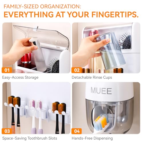 Toothbrush Holder Wall Mounted with Automatic Toothpaste Dispenser, Dustproof Flip Cover and Inverted Cup Slots, Multi-Functional No-Drill Bathroom Organizer for Family, Space Saver (3 Cups) - color: 3 Cups