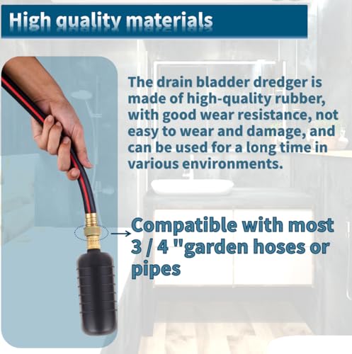 Drain Bladder Unclogger fits 4"to6" Pipes.& 3/4" Garden Hose Shut Off Valve,Drain Cleaning Bladder Unclogs Clogs in Kitchen Sinks, Bathtubs and Swimming Pool Pipes Through High-Pressure Water Flow - style: 4-6 inch