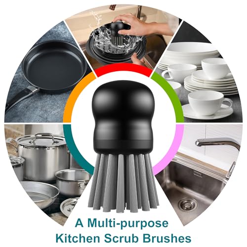 Mini Dish Brush for Cleaning Chicken Shredder, Palm Brush Dish Scrubber with Ergonomic Grip, Kitchen Brush for Washing Dishes, Pans, Pots, Sink (4, Black) - color: Black