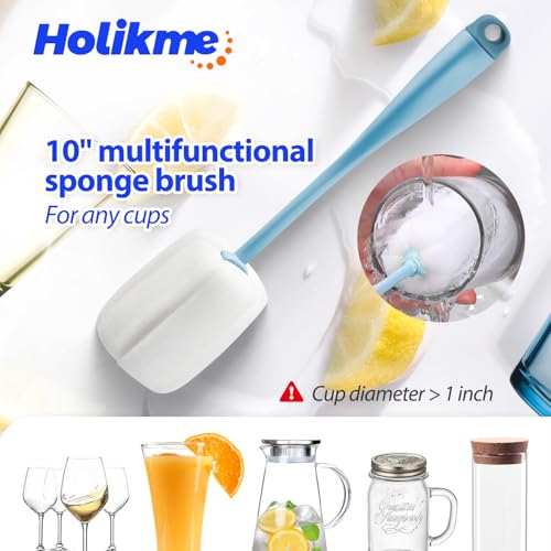 Holikme Bottle Brush Tube Cleaning Lab Set with Long Handle, Cup Cleaner for Washing Narrow Neck Beer Wine Decanter Pipes Lids Sinks Cap Covers, Azul - color: Azul