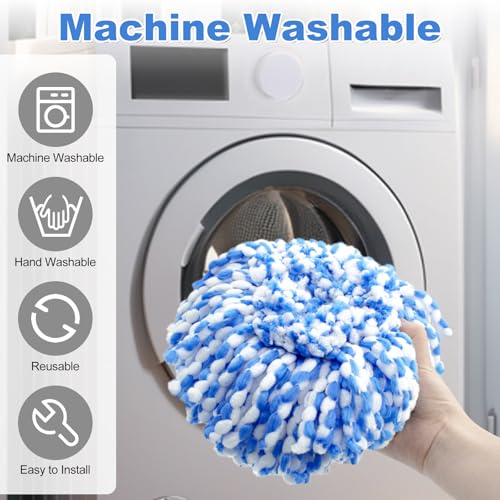 Spin Mop Replace Head, Base, Scrubber, Mop Handle for OCedar RinseClean 2-Tank System, Include 2 Microfiber Mop Refills, 1 Mop Handle, 1 Base and 1 Scrub Brush for Dry Wet Use Floor Deep Cleaning - color: 2 Blue Heads + 1 Set Mop Handle + 1 Base + 2 Brush