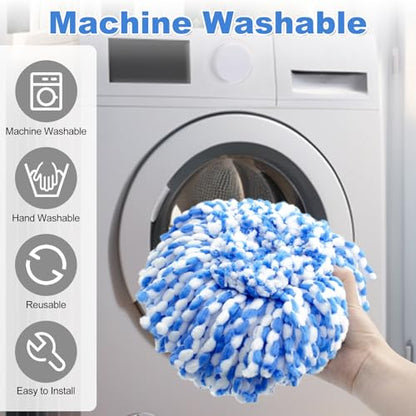 Spin Mop Replace Head, Base, Scrubber, Mop Handle for OCedar RinseClean 2-Tank System, Include 2 Microfiber Mop Refills, 1 Mop Handle, 1 Base and 1 Scrub Brush for Dry Wet Use Floor Deep Cleaning - color: 2 Blue Heads + 1 Set Mop Handle + 1 Base + 2 Brush