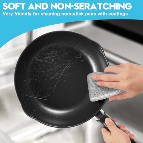10 Pcs New Upgraded 3 Layers Non Scratch Wire Dishcloth, Multipurpose Wire Steel Wool Scrubber, Wet & Dry for Cookware, Sinks, Dishes, Stoves & Fireplaces 9.87“ x 9.87” - size: 9.87x9.87-10pcs