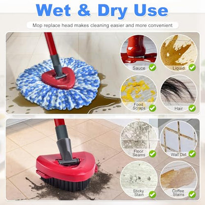Mop Heads Replacements for Ocedar, 3 Pack Mop Replace Head for Ocedar RinseClean 2-Tank System, Spin Mop Replacement Head with 2 Scrubber Mop Head, Microfiber Mop Refills Deep Cleaning - color: 3mop Head and 2 Scrubber