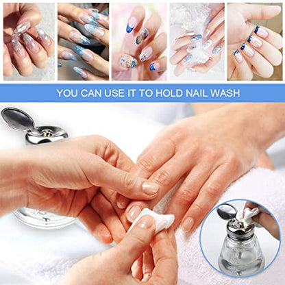 FERCAISH 150ml 1 Touch Clear Glass Bottle, Professional Clear Glass Pump Dispenser Bottle with Flip Top Top and Measuring Scales, for Nail Polish Remover, Alcohol or Other liquids