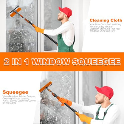 SISUPASSIE 36FT Reach High Ceiling Duster Kit, Window Cleaning kit with 7-30FT Extension Pole, Fan Duster for Ceiling Fan Blades, Microfiber Feather Duster, Window Squeegee, Bucket and Cobweb Duster - size: 30FT