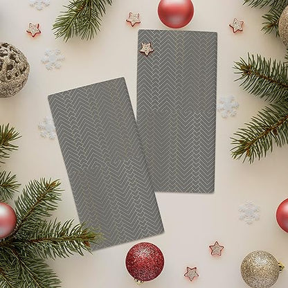 Gray Gold Striped Kitchen Towel Set of 4, Absorbent Microfiber Hand Towels for Kitchen Bathroom Bar Decorative Geometric Chevron Ultra Soft Resuable Cleaning Cloths Washable Fast Drying - size: 4PCS-18" x 28"