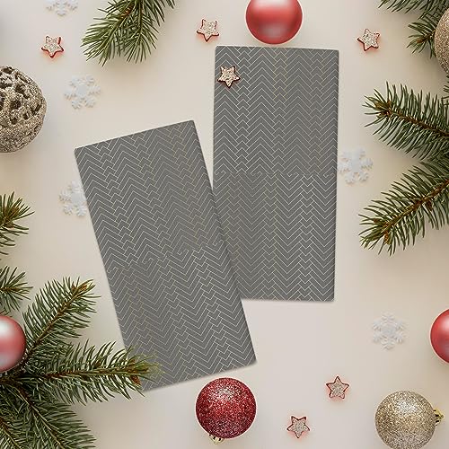 Gray Gold Striped Kitchen Towel Set of 3, Absorbent Microfiber Hand Towels for Kitchen Bathroom Bar Decorative Geometric Chevron Ultra Soft Resuable Cleaning Cloths Washable Fast Drying - size: 3PCS-18" x 28"