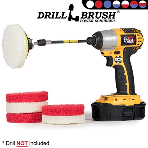 Drill Brush - Drill Attachment - Bathroom - Power Scrubber Pads - Cleaning Pads - Bath - Shower Door - Scouring Pad Kit - Bath Mat - Bathroom Sink - Shower Cleaner - Vinyl Flooring - Scrub Pads - color: 3X White Pads 3X Red Pads