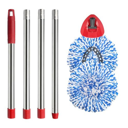 Spin Mop Set Compatible with O Cedar Rinse Clean 2-Tank System, Include 2 Blue Mop Heads Replacements, 1 Base, 1 Mop Handle (30-58in) Combo, Microfiber Spin Mop Replacement Head Replacement