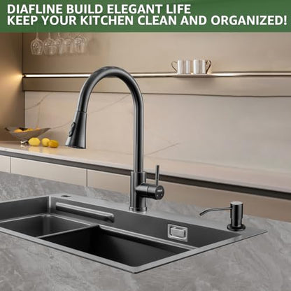 Dish Soap Dispenser for Kitchen Sink, Built in Sink Soap Dispenser Matte Black, Countertop Soap Dispenser Stainless Steel Pump with 47" Extension Tube kit, No Need to Fill Little Bottle Again - color: Matte Black
