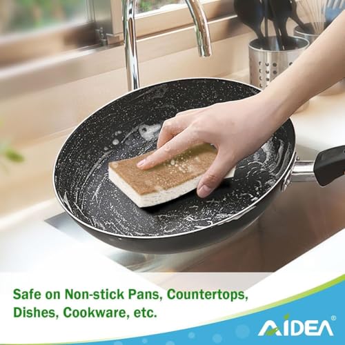 AIDEA Sponges Non Scratch, 6Count, Natural Sponge for Non Stick Cookware, Sponges Kitchen, Cellulose Scrub Sponge for Dishes, Cleaning Power for Kitchen, Bathroom, Household - color: Brown