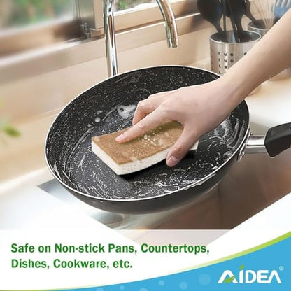 AIDEA Sponges Non Scratch, 24Count, Natural Sponge for Non Stick Cookware, Sponges Kitchen, Cellulose Scrub Sponge for Dishes, Cleaning Power for Kitchen, Bathroom, Household - color: Brown