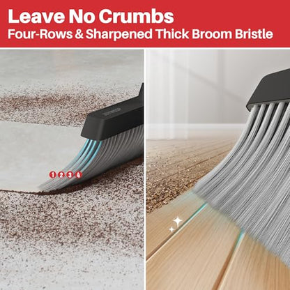 JOYMOOP Black and Red Broom and Dustpan Set, Upright Angle Design with Built-in Comb Teeth for Home, Office, Hard Floors - color: Black & Red