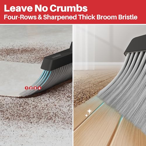 JOYMOOP Black and Red Broom and Dustpan Set, Upright Angle Design with Built-in Comb Teeth for Home, Office, Hard Floors - color: Black & Red