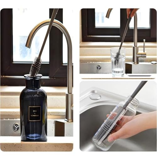 Long Handle Silicone Cleaning Brush for Deep Bottles, Narrow Cup Scrubber - Used for Water Bottles, Carafes
