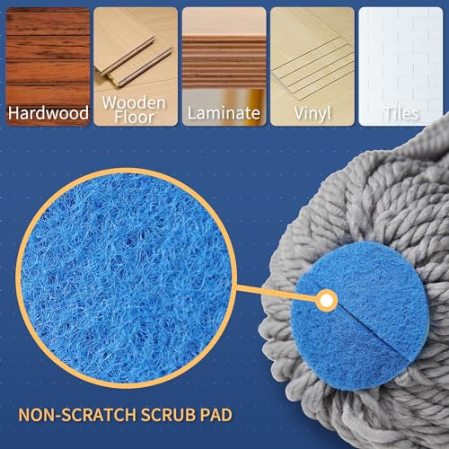 BOOMJOY Self Wringing Mop for Floor Cleaning, Long Handled Twist Mop with Scouring Pad for Kitchen Hardwood Vinyl Tile Laminate Home Office