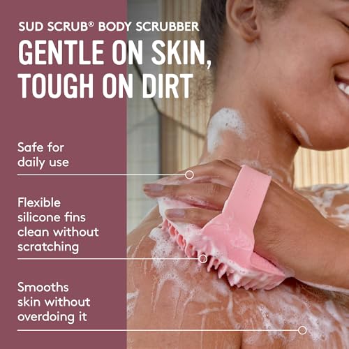 Sud Scrub® Antimicrobial Silicone Body Scrubber, Exfoliating Body Brush for Sensitive Skin, Antibacterial Shower Scrubber for Body, Bathroom Essentials for Men & Women, Pink - color: Pink