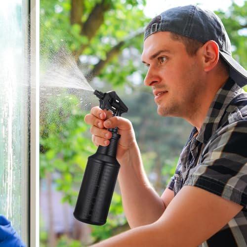 Honeydak 3 Pack Plastic Spray Bottles Black 34 oz Heavy Duty Opaque Spray Bottles UV Light Blocking Refillable Reusable Leak-proof Sprayers for Cleaning Solution Kitchen Garden Home Plant - color: Black, size: 34 oz