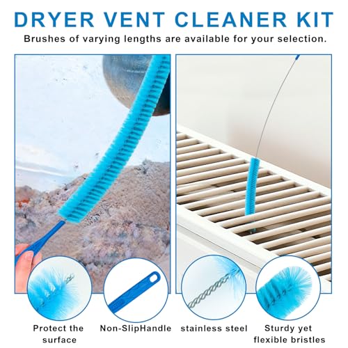 4 Pieces Dryer Vent Cleaner Kit | Vacuum Hose Lint Trap Clean Tool | Dryer Vent Cleaning Hose Duct Brush Attachment | Laundry Clothes Air Vent Machine Filter Lint Removal Snake