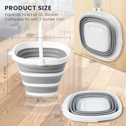 Collapsible Bucket, 10L 2.6Gallon Foldable Water Bucket with Handle, Portable Sink for Cleaning, Mop Bucket, Car Wash, Camping & Household Use