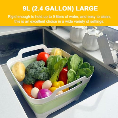 Collapsible Dish Tub 9L-Collapsible Basin Bucket Portable Sink-Outdoor Multiuse Foldable Sink Tub Wash Dish Basin for Kitchen Basin RV Camping (Green) - color: Green