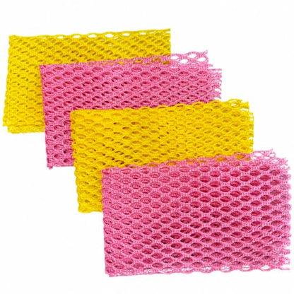 Mesh Dish Scrubber [4-Pack], Innovative Net Dish Cloths for Kitchen Cleaning, Non-Scratch & Fast Drying Scrubber for Pots, Pans, and Dishes (2 Yellow & 2 Pink)