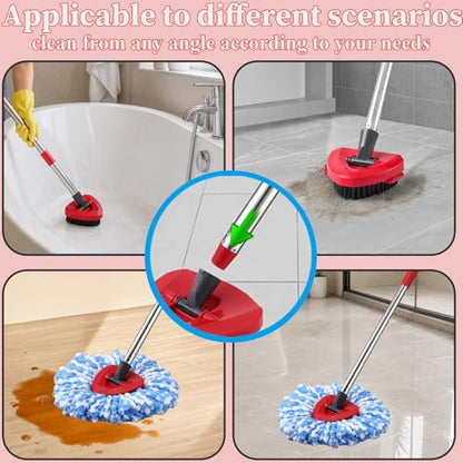 RinseClean Spin Mop Replacement Head for O Cedar RinseClean 2 Tank System, 2 Microfiber Mop Refills, 1 Base and 1 30-58in Handle, Scrubber Brush for Ocedar, Mop Refills Deep Cleaning Machine Washable