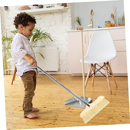 Ipetboom Natural Bristle Broom Soft Floor Brush Stainless Steel Pole Home Cleaning Tool - color: Khaki
