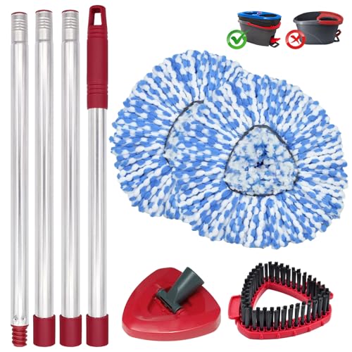 Mop Head Replacement, Base, Mop Handle for Ocedar RinseClean 2-Tank System, 2 Microfiber Mop Refills, Extendable Length 30-59" Mop Handle, Base and Scrubber for All Hard-surfaced Floor - color: Blue (2 Tank System)