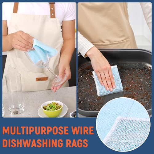 2-Sided Cleaning Dish Towels for Kitchen Microfiber Wash Cloths,15pcs Non Scratch Wire Dishcloth,Wire Dishcloth Home Essentials-Reusable Steel Wool Scrubber Washcloths,Set for Pans Sinks & Cookware