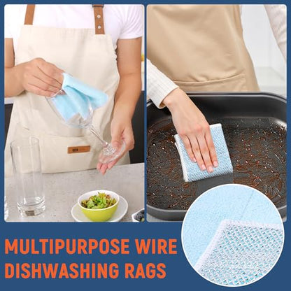 2-Sided Cleaning Dish Towels for Kitchen Microfiber Wash Cloths,15pcs Non Scratch Wire Dishcloth,Wire Dishcloth Home Essentials-Reusable Steel Wool Scrubber Washcloths,Set for Pans Sinks & Cookware