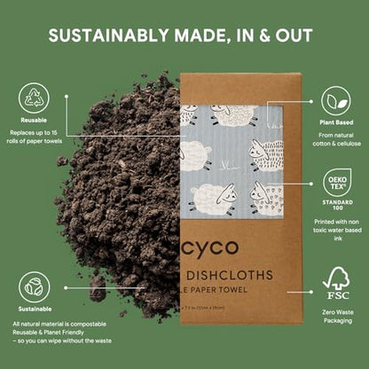 RECYCO Swedish Dishcloths for Kitchen | 6 Pack Farmhouse Friends Washable Dish Rags | Cellulose Reusable Cleaning Paper Towels | Absorbent Counter Dish Cloth Sponge Kitchen Wipes, 8" L x 7" W - color: Farmhouse Friends - 6 Pack