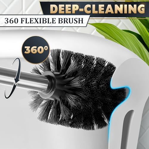 Stainless Steel Toilet Brush and Holder Set - Free-Standing Toilet Bowl Brush and Holder with Removable Inner Bowl, Splash Cover, Sturdy Bristles, Corrosion & Scratch Resistant - Modern Toilet Design - color: Silver