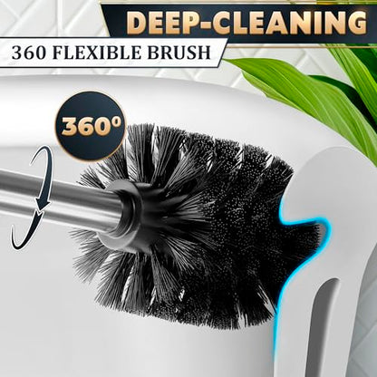 Stainless Steel Toilet Brush and Holder Set - Free-Standing Toilet Bowl Brush and Holder with Removable Inner Bowl, Splash Cover, Sturdy Bristles, Corrosion & Scratch Resistant - Modern Toilet Design - color: Silver