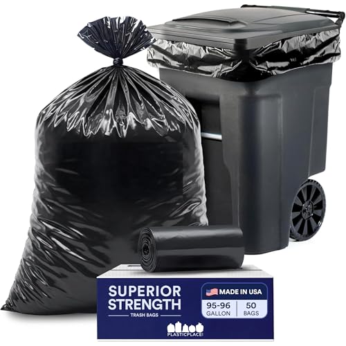 Plasticplace 95-96 Gallon Trash Bags │ 2.0 Mil │ Black Heavy Duty Garbage Can Liners │ 61” x 68” (50 Count) - size: 1 Count (Pack of 50)