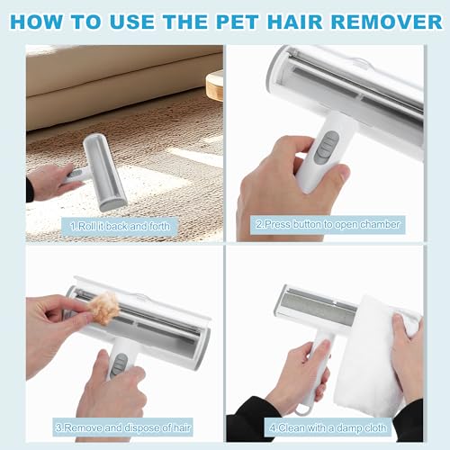 Pet Hair Removal Tool, Lint Roller for Pet Hair, Carpet Rake, Pet Hair Remover Roller for Furniture Couch Bed Car Seat, Light Gray